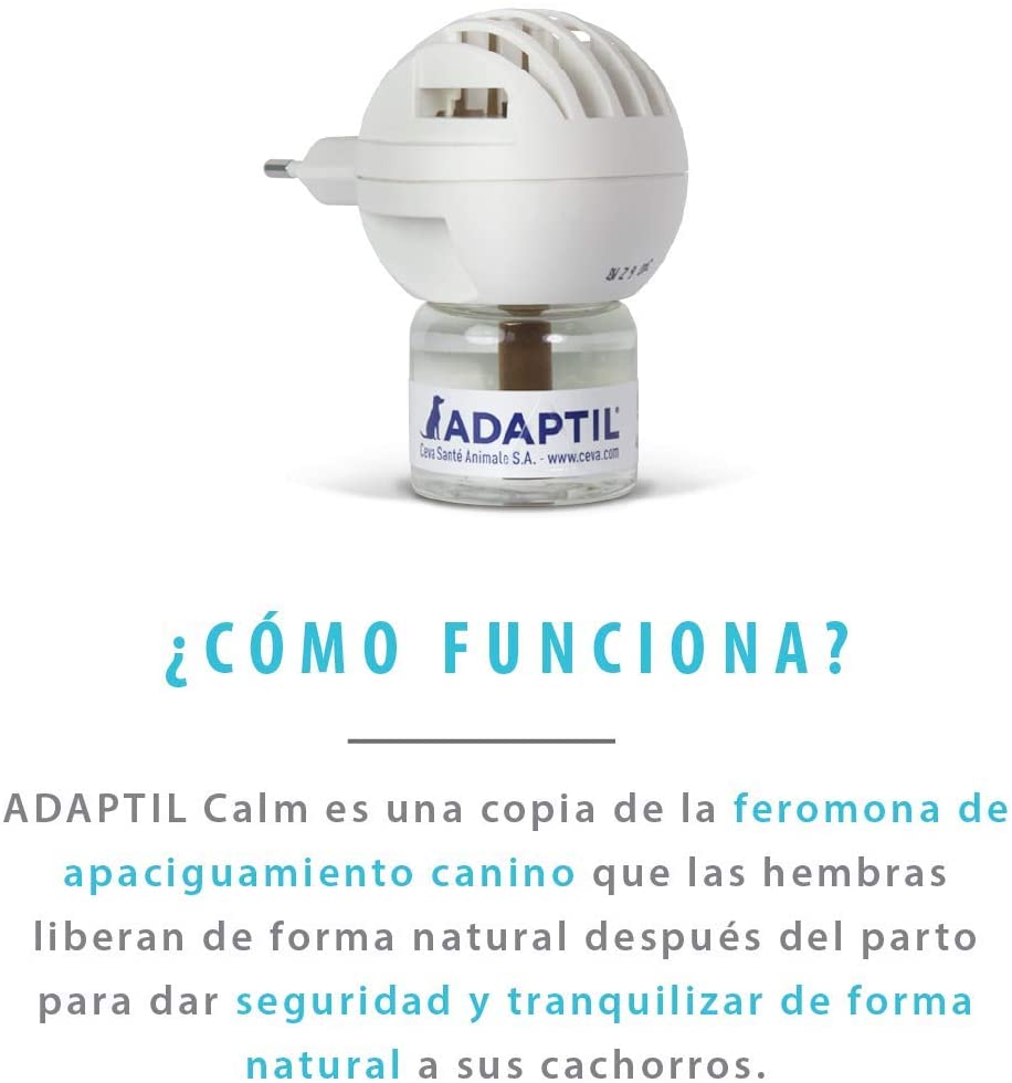  ADAPTIL Calm - Antiestrés para perros - Solo en casa, Miedos, Ruidos fuertes, Adopción - Difusor + Recambio 48ml 