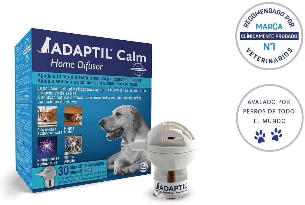  ADAPTIL Calm - Antiestrés para perros - Solo en casa, Miedos, Ruidos fuertes, Adopción - Difusor + Recambio 48ml 