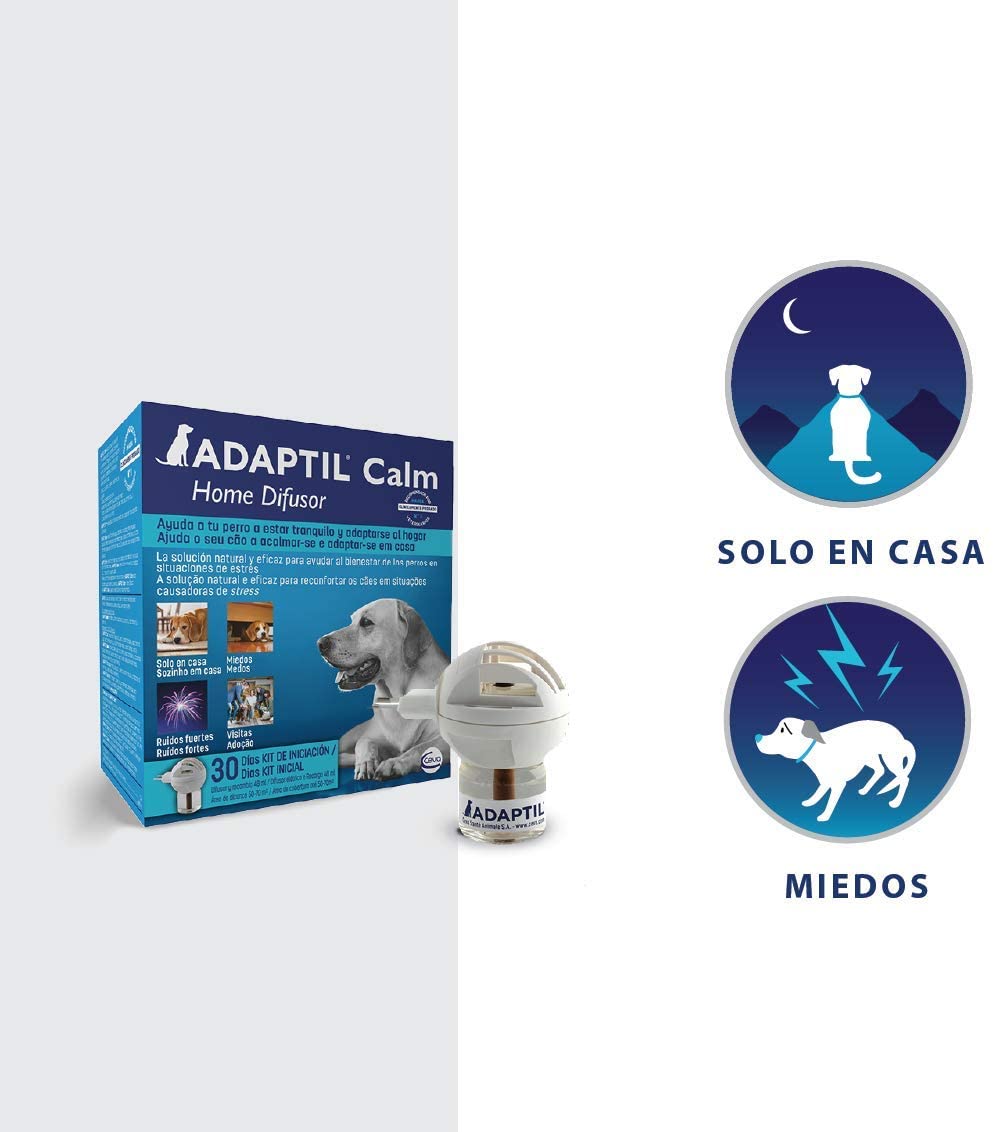  ADAPTIL Calm - Antiestrés para perros - Solo en casa, Miedos, Ruidos fuertes, Adopción - Difusor + Recambio 48ml 