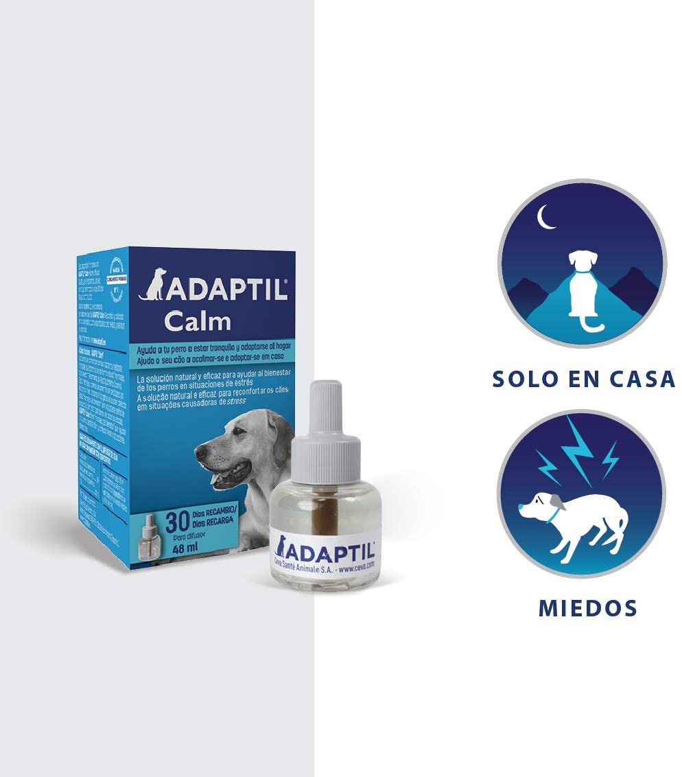  ADAPTIL Calm - Antiestrés para perros - Solo en casa, Miedos, Ruidos fuertes, Adopción - Recambio 48ml 