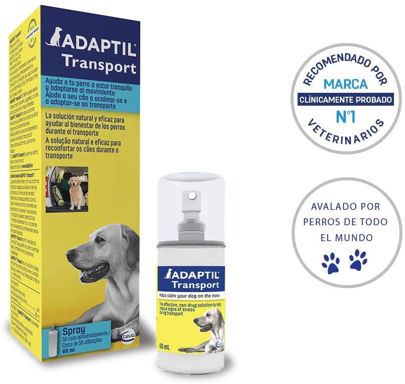  ADAPTIL Transport - Antiestrés para perros - Viajes, Transporte, Temblores, Lloros, Jadeos, Inquietud, Tensión - Spray 60 ml 