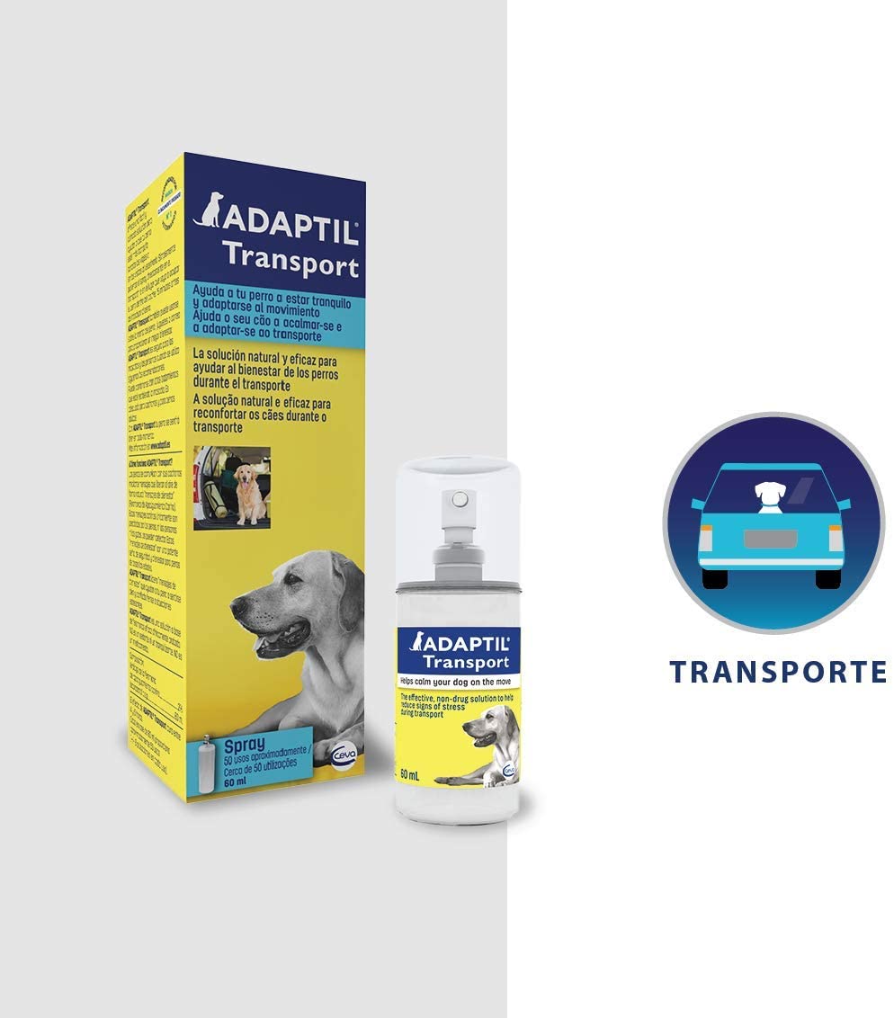  ADAPTIL Transport - Antiestrés para perros - Viajes, Transporte, Temblores, Lloros, Jadeos, Inquietud, Tensión - Spray 60 ml 