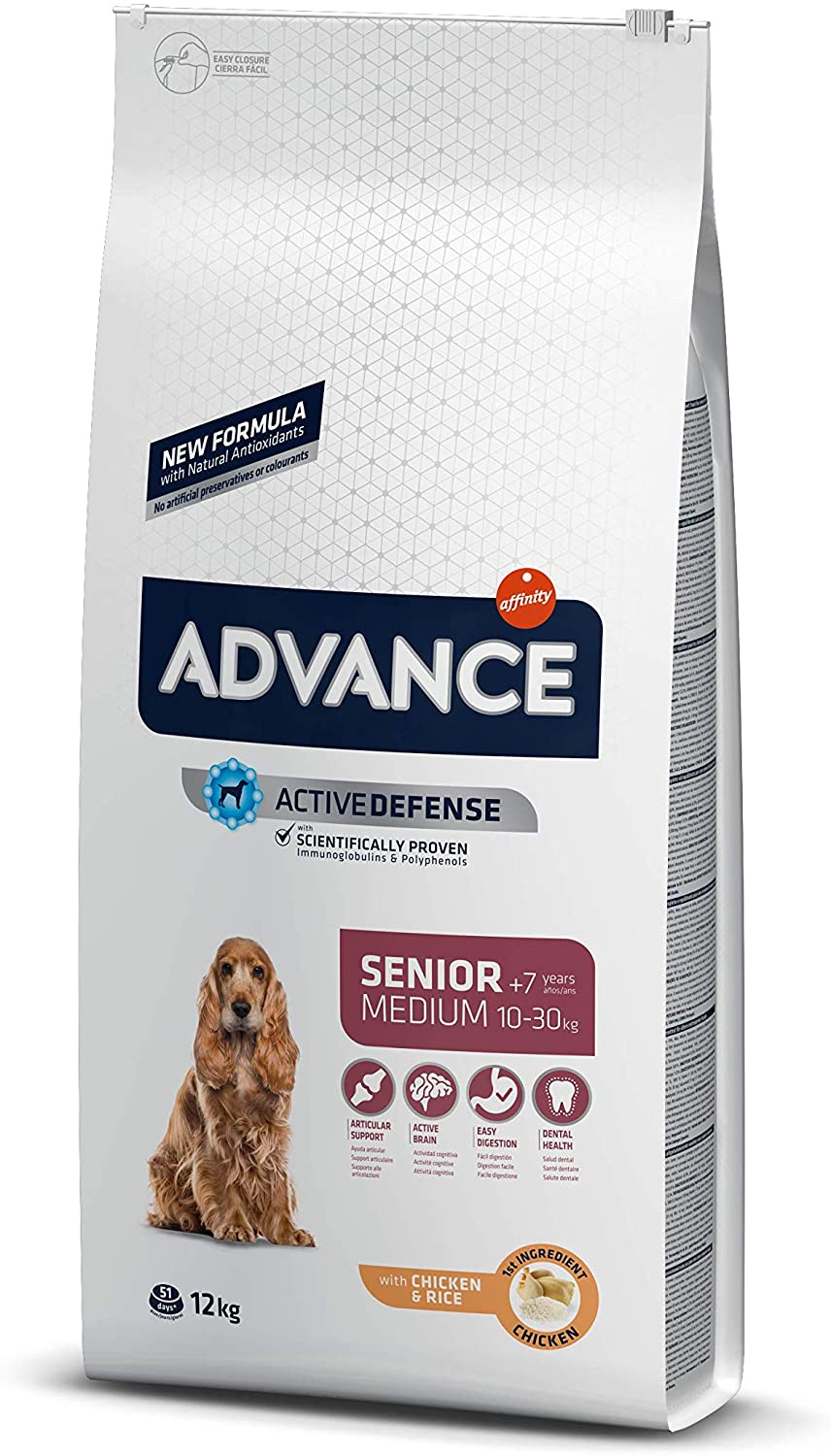  Advance Senior Medium - Pienso para Perros de Edad Avanzada de Razas Medianas - 12 kg 