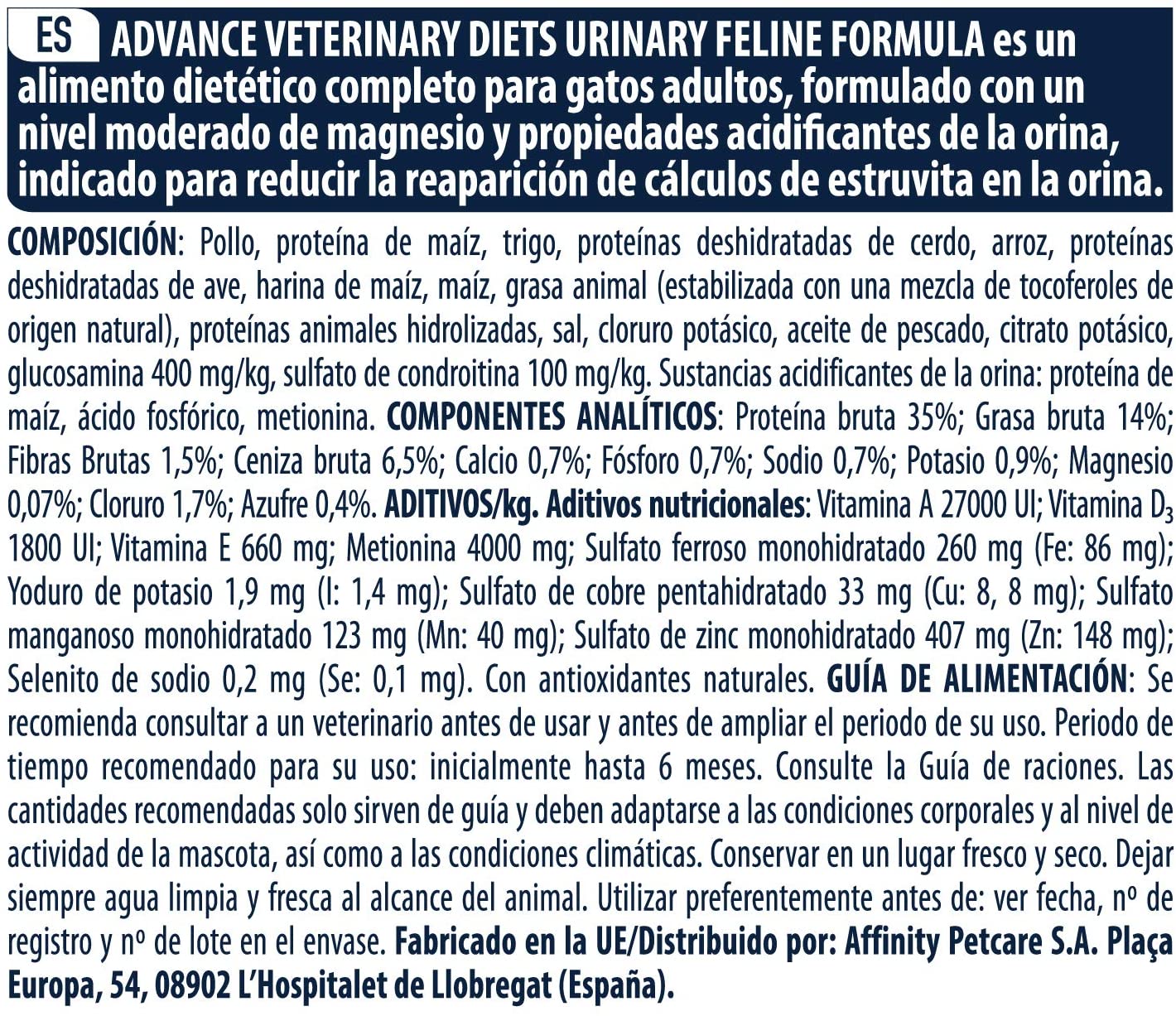  Advance Veterinary Diets Urinary - Pienso para Gatos con Problemas urinarios - 8 kg 