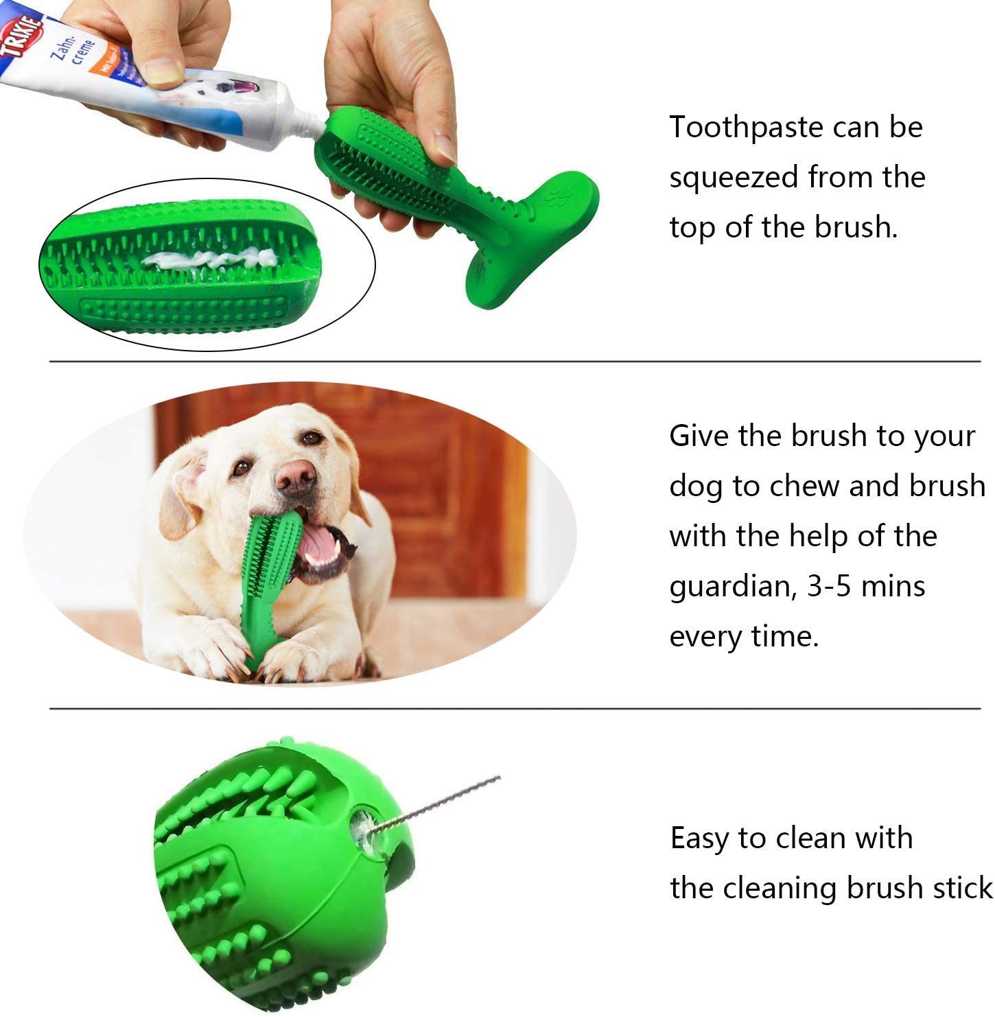  Bogeer Cepillo de Dientes para Perros Dog Brushing Stick Limpieza de higiene Dental Cuidado Oral para Mascotas Juguete para Masticar Regalo de Amante de los Animales no tóxica verde 