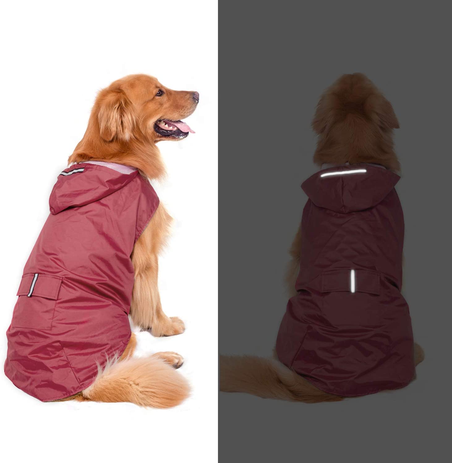  Bwiv Chupasquero Perro Impermeables Perros Grandes Medianos con Capucha Ajustable Collar Agujero Banda Reflectante Ultra-Light Transpirable Talla 5XL Rojo 