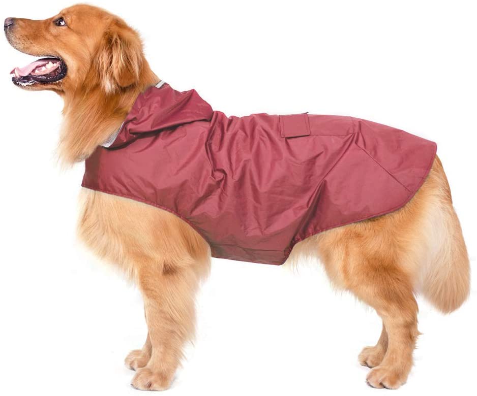  Bwiv Chupasquero Perro Impermeables Perros Grandes Medianos con Capucha Ajustable Collar Agujero Banda Reflectante Ultra-Light Transpirable Talla 5XL Rojo 