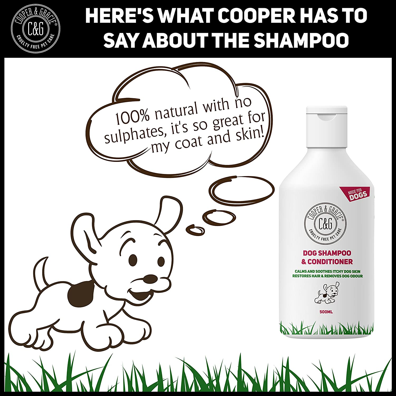  Champú para perros con olor y piel sensible al picor de C&G, acondicionador medicado seguro para cachorros, 500 ml 