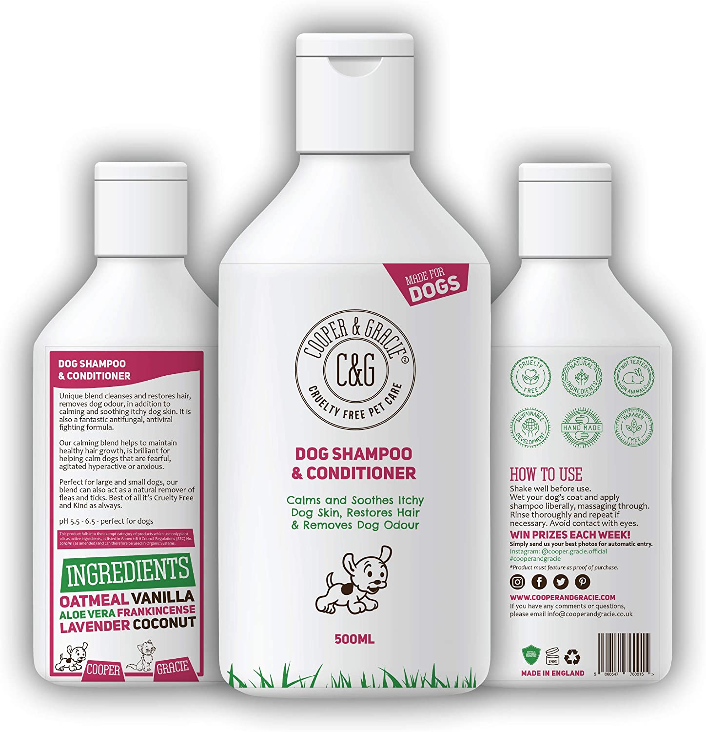  Champú para perros con olor y piel sensible al picor de C&G, acondicionador medicado seguro para cachorros, 500 ml 