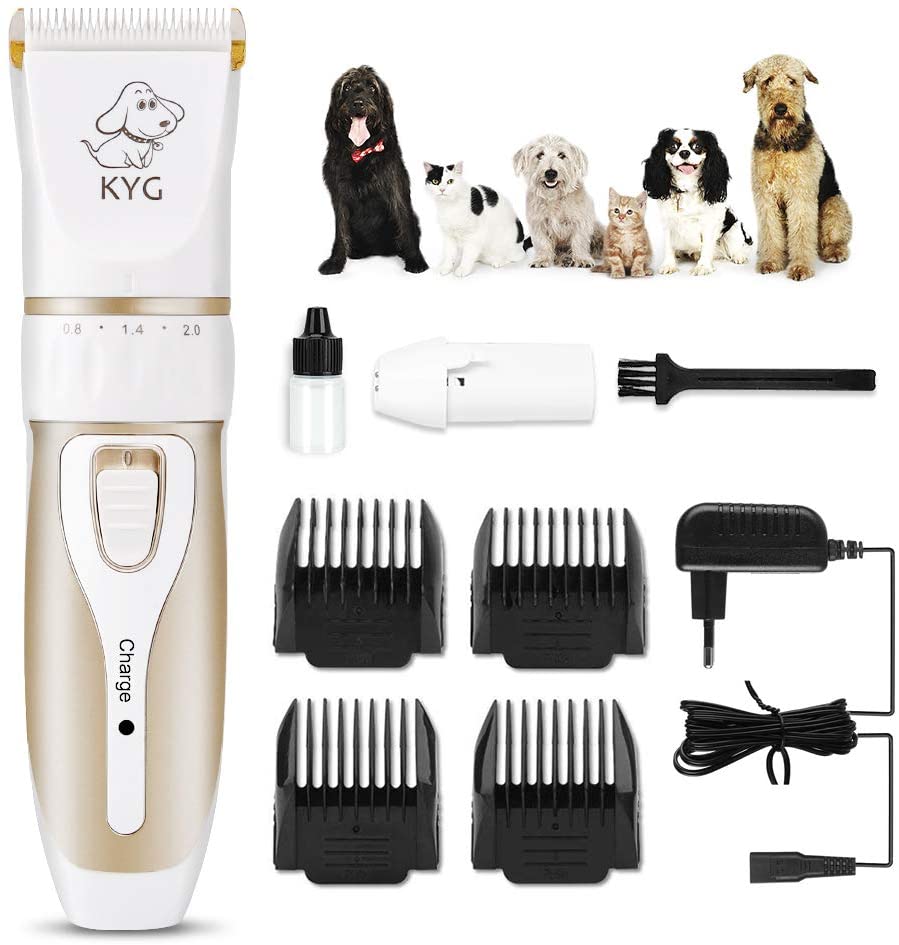  Cortapelos para Perros/Mascotas Eléctrico Bajo Ruido y Vibración - Kit de Cortapelos Profesional/Buen Regalo para Perros y Gatos con 4 Peines(3/6/9/12 cm) Ajustable para Distinto Pelo 