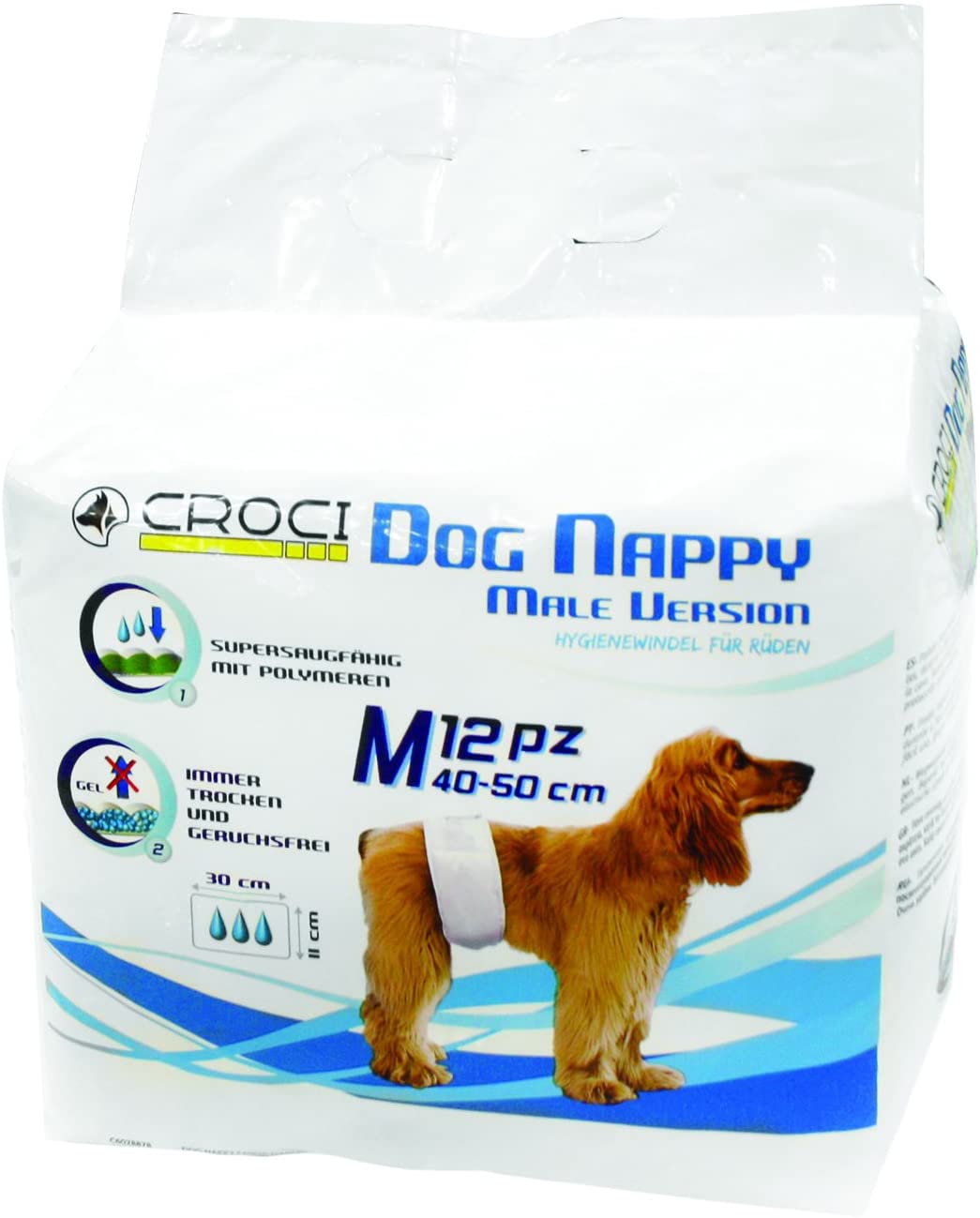  Croci C6028711 Pañales desechables forma de banda para perros Macho, Pequeño (S), 30 - 40 cm, Juego de 12 