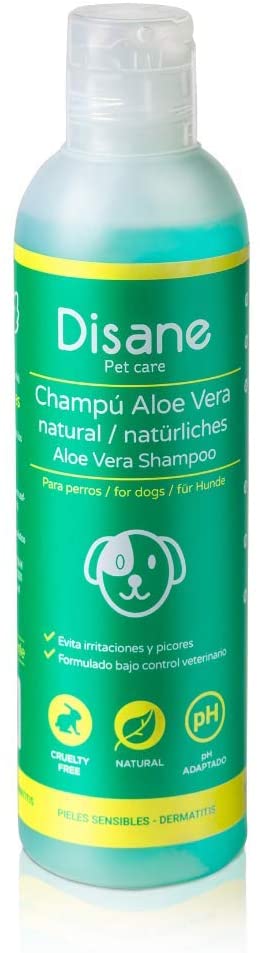  Disane Champú Para Perros Natural con Aloe Vera | 250ml | Pieles Sensibles y Atópicas, con Heridas, Dermatitis o Eccemas | pH Adaptado | Formulado para Perro y Cachorro Bajo Control Veterinario 