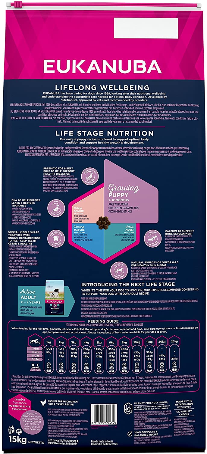  EUKANUBA Cachorro de Raza Mediana en Crecimiento rico en pollo fresco [3 kg] 