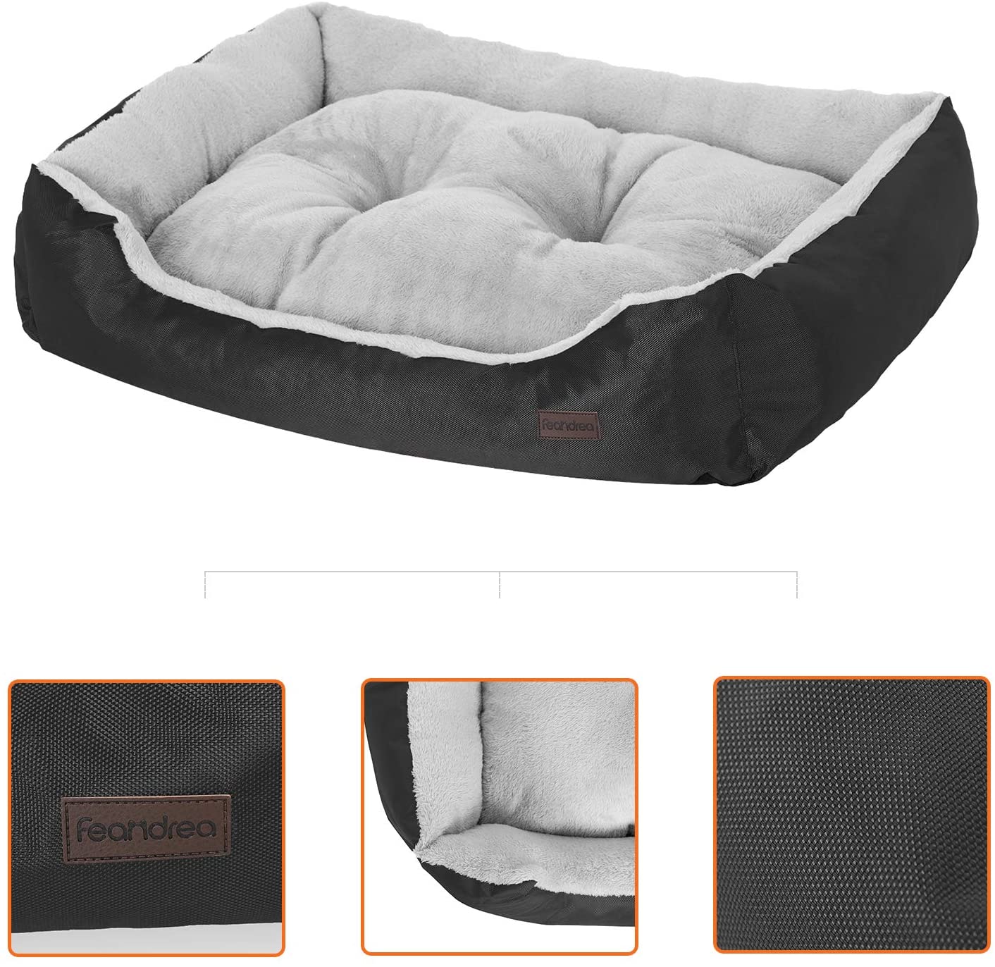  FEANDREA Cama para Perro, Sofá para Perro, 85 x 65 x 21 cm, Negro y Gris PGW04BG 