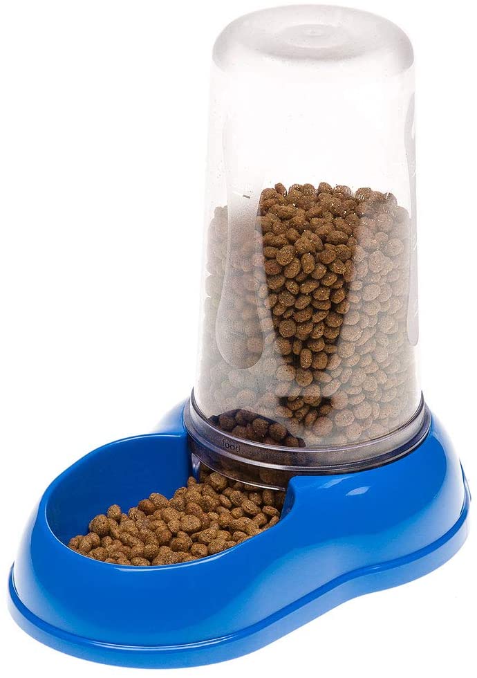  Ferplast Dispensador de Comida o Agua para Perros y Gatos AZIMUT 600, croquetas, Comida Seca o Agua, 0,6 L, Plástico, Depósito Transparente, Base Antideslizante, 12,5 x 19 x h 19,5 cm Azul Marino 