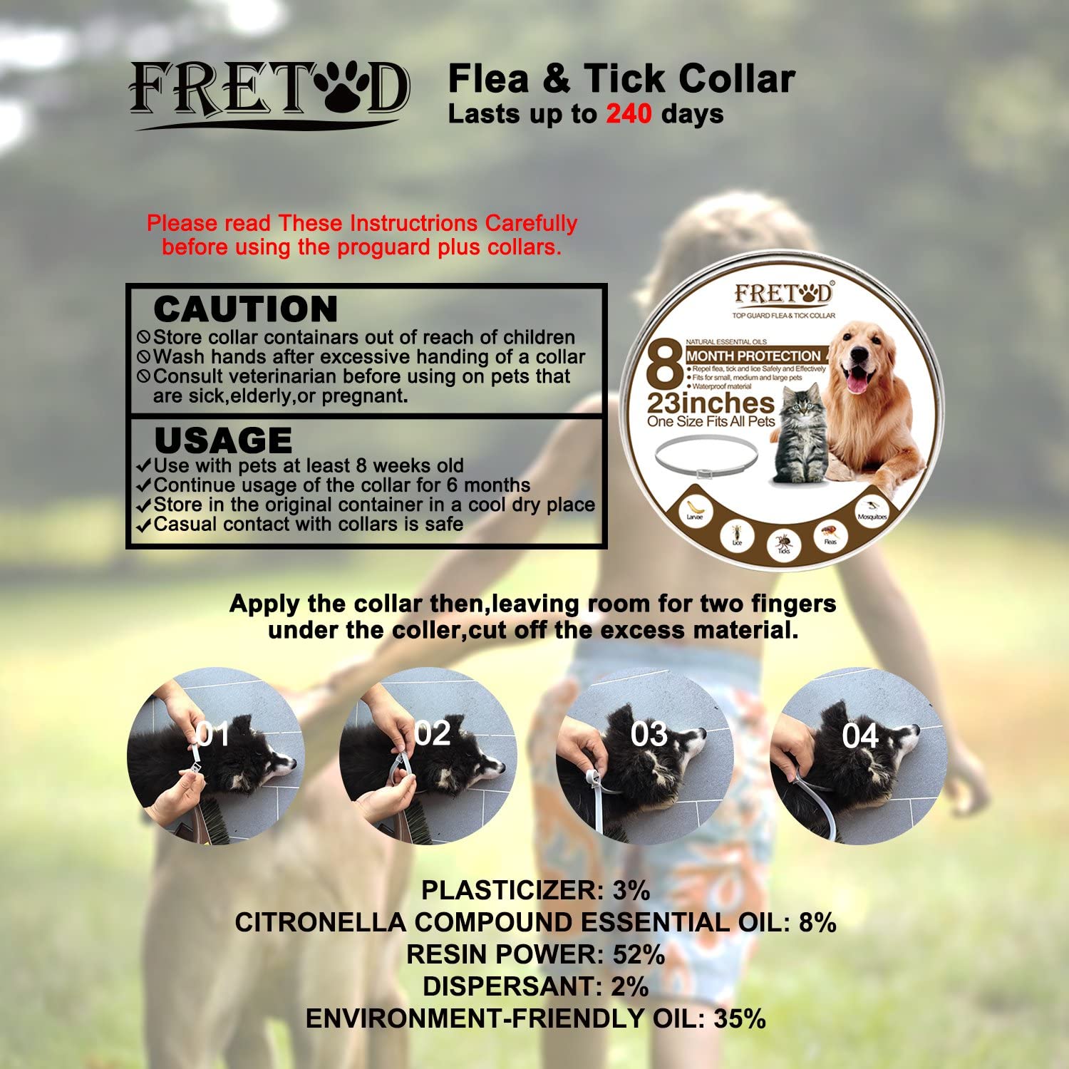  FRETOD Collares Antiparasitario para Perros y Gatos – 65cm Collares Antipulgas y Garrapatas para Perros Pequeño Mediano Grandes 