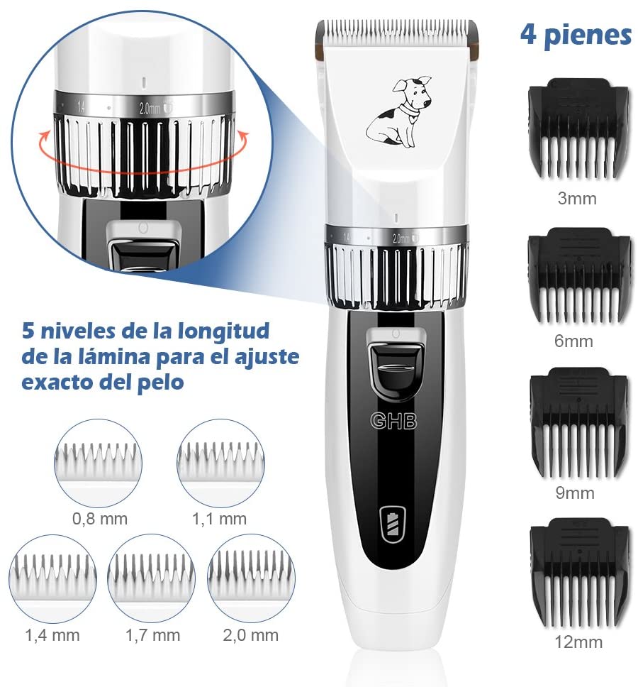  GHB Cortapelo para Perro Esquiladora Eléctrica Dog Clipper Recargable Para Mascota Gato 