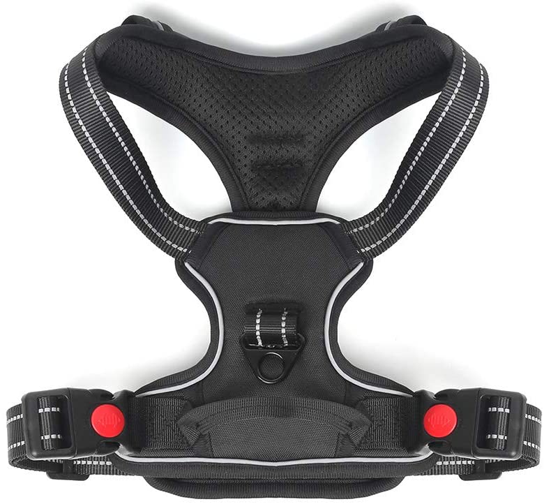  HAODIUSB88 Arnes Perro,Arnés del Animal Doméstico Pet Harness Perro Collar Chaleco Ajustable Correa al Cuello y Pecho con Lineas Reflecantes Cómodo Transpirable Acolchado （M Negro） 