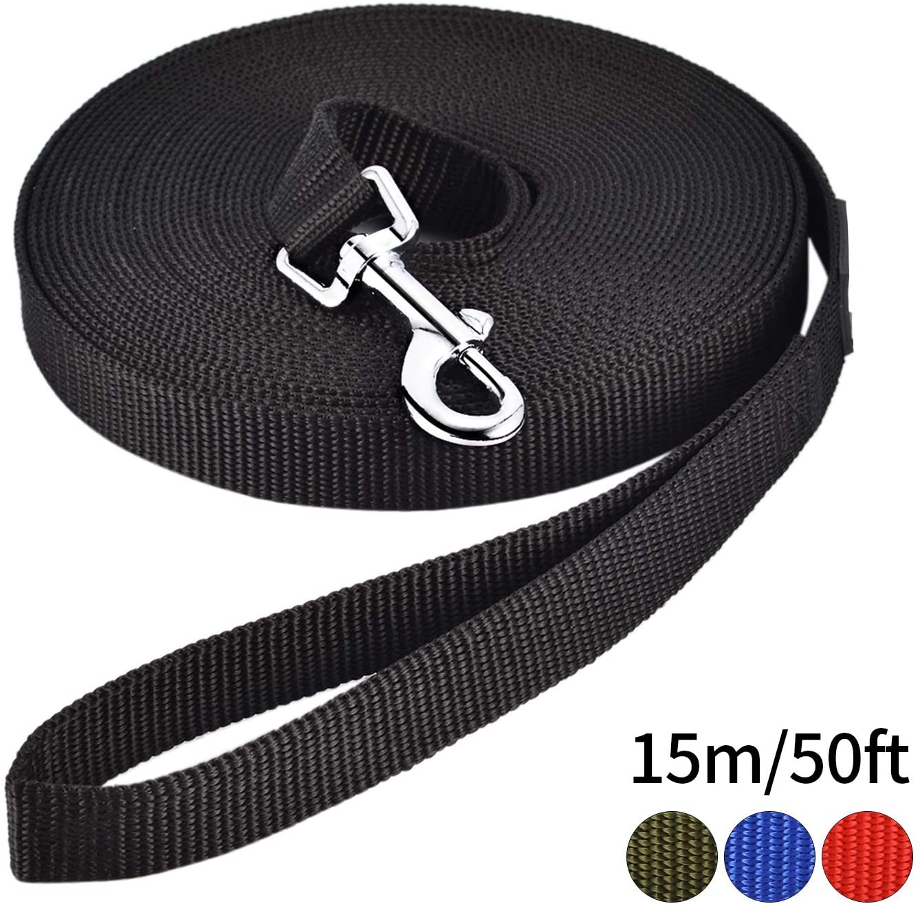  HAPPY HACHI Correa de Adiestramiento para Perros Larga Correas Nylon Resistente para Camping Paseo Longitud 15m Negro 