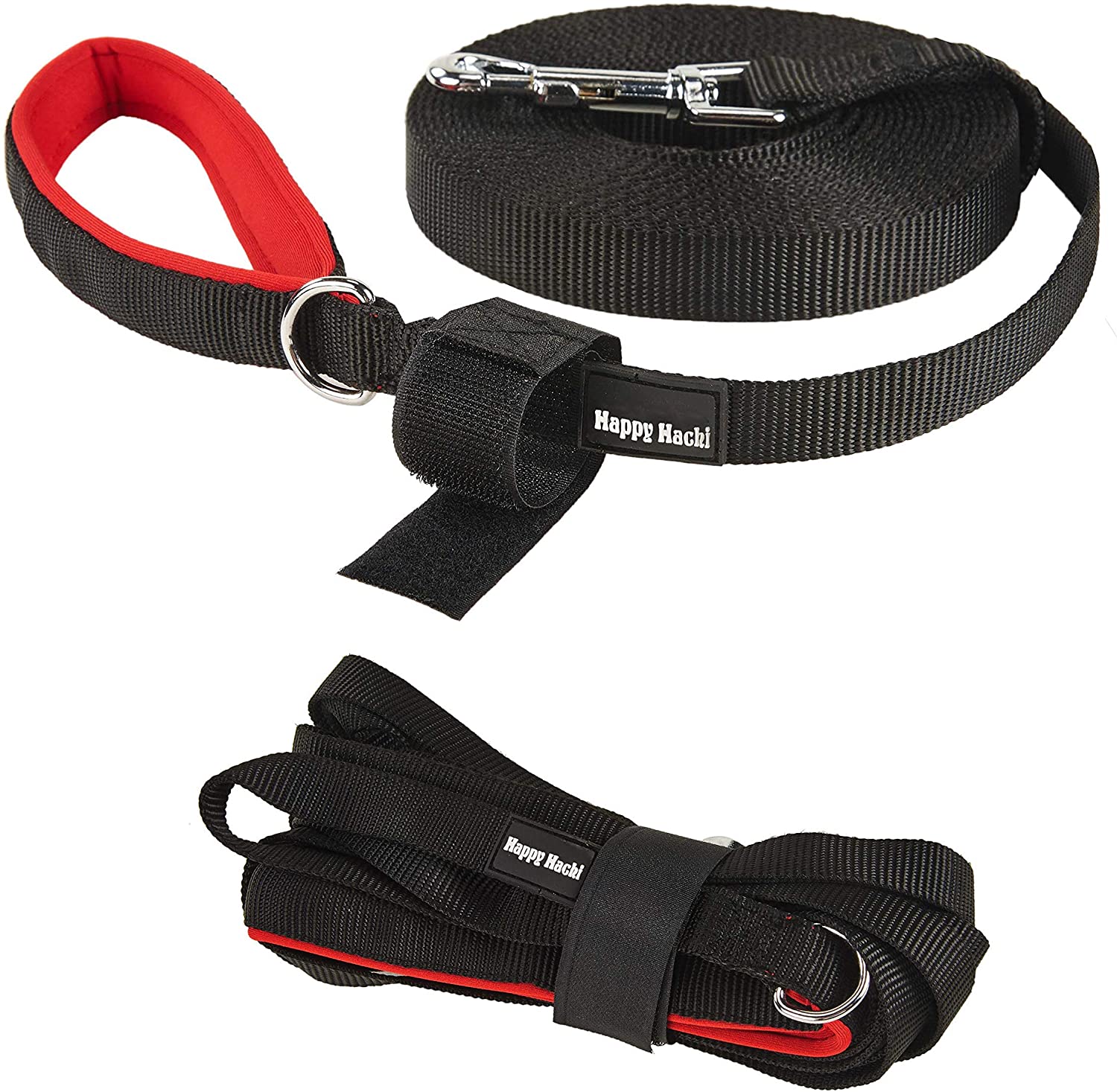  HAPPY HACHI Correa para Perro Larga Correas Adiestramiento para Perros Mediano Grande con Asa Acolchada Ideal para Paseo Mascota Entrenamiento(Longitud 15m, Nero) 