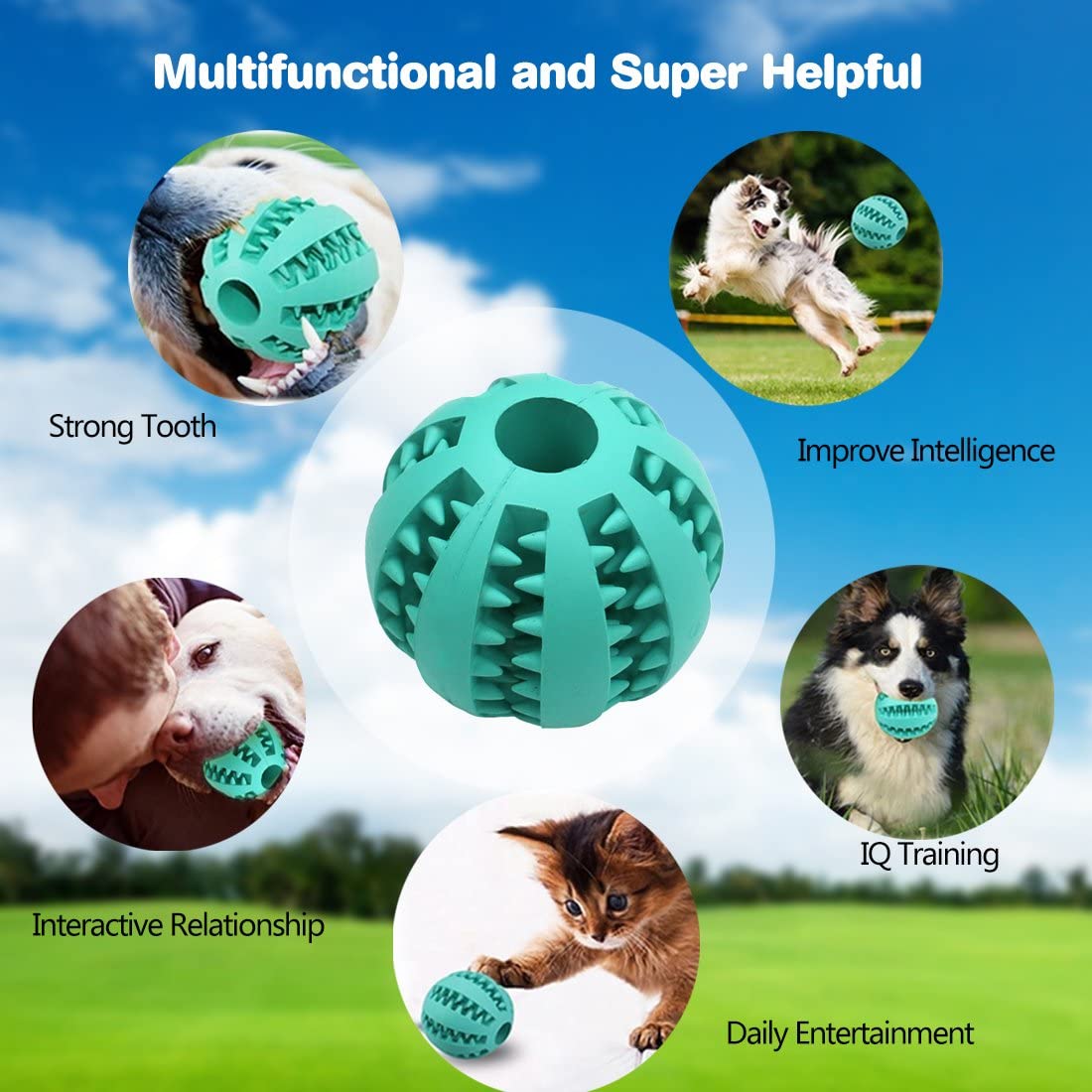  Idepet Pelota de Juguete para Perros, no tóxica para Perros Gatos, Pelota para Limpiar los Dientes de Tus Mascotas, para darles Alimentos, Pelota de Ejercicio Que Aumenta su Inteligencia 