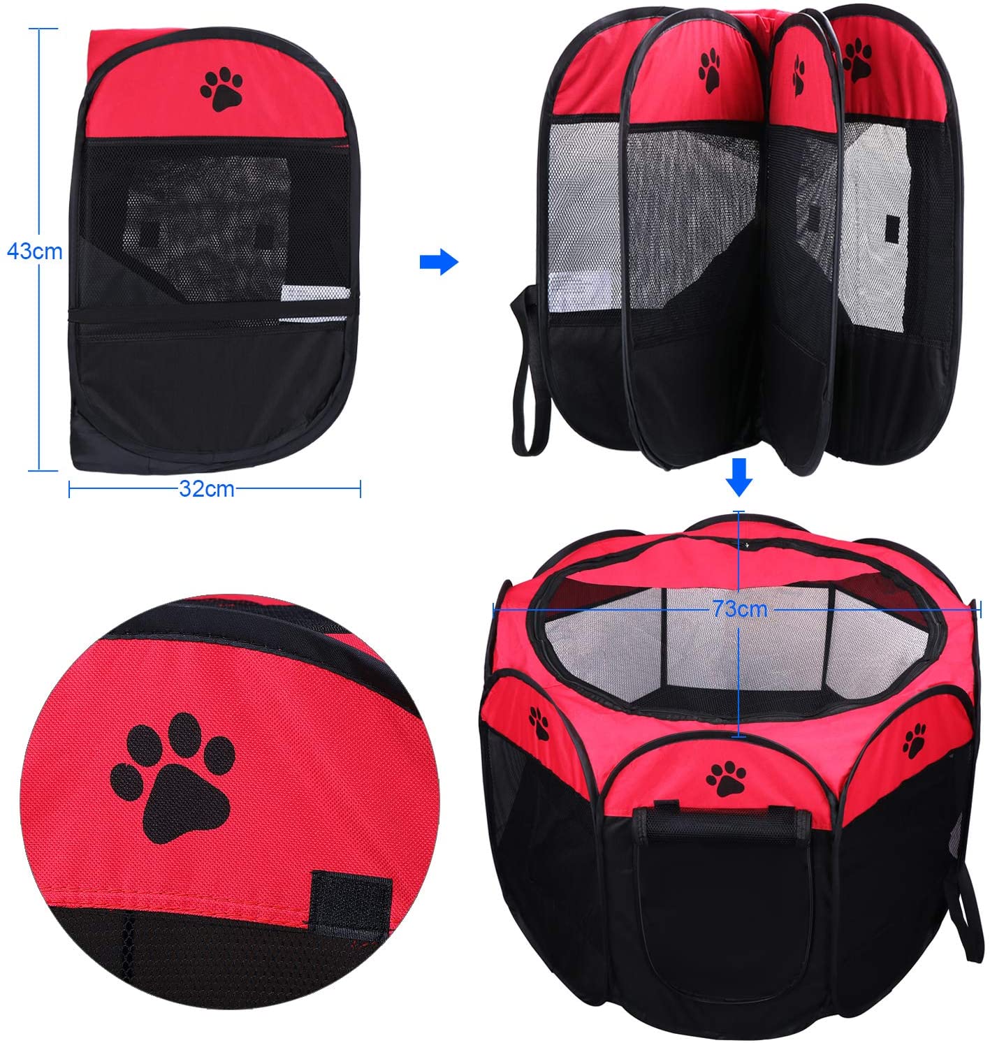  KEESIN Tienda de campaña Plegable para Mascotas con 8 Paneles de Malla para Perro, Gato, Conejo 