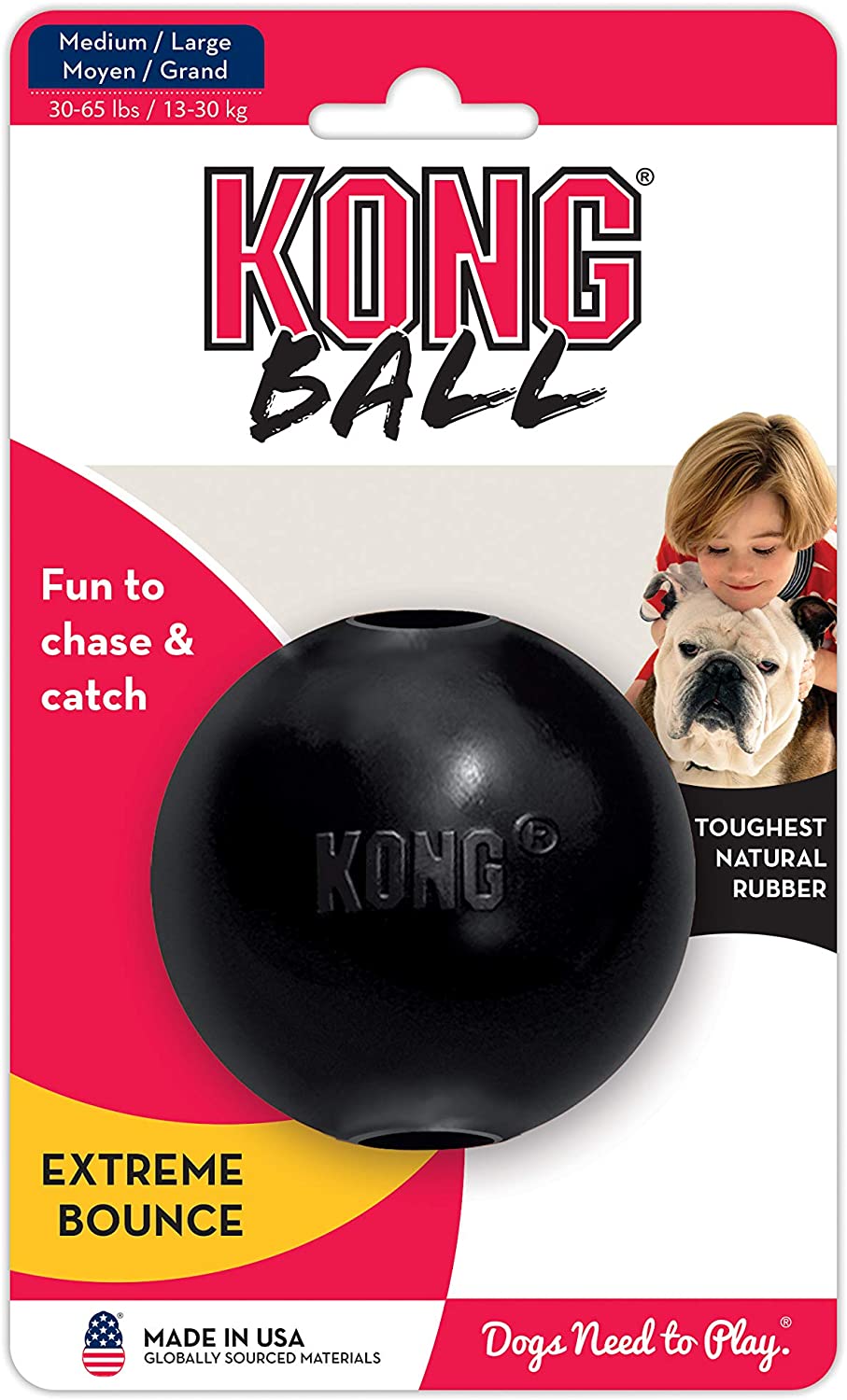  KONG - Extreme Ball - Juguete de caucho para mandíbulas potentes, negro - Raza mediana/grande 