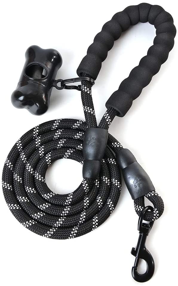  Litthing Correas para Perros Nylon con Mango Acolchado Ajustable Negro Sólido Reflectante 150 cm para Perros Grandes o Medianos Adecuado para Correr Senderismo Correr (Negro A+) 