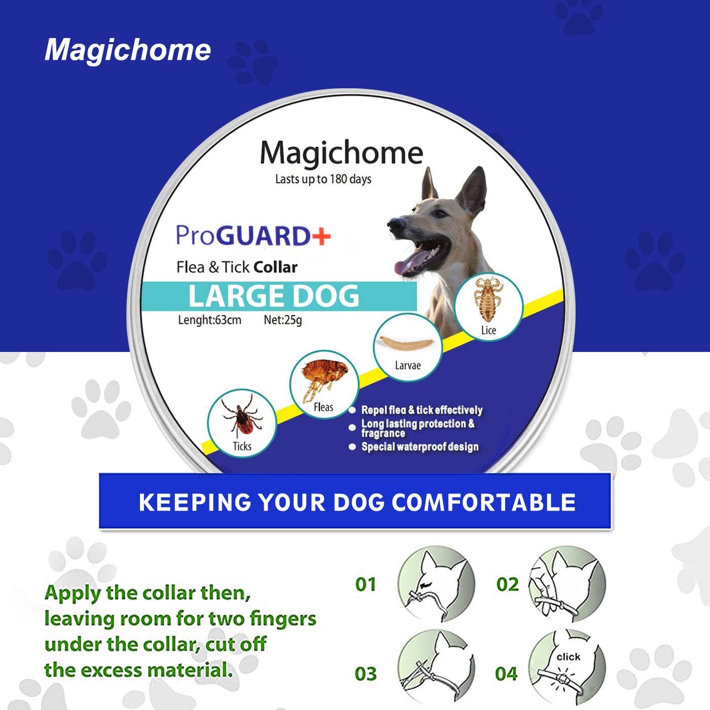  Magichome Collar Antiparasitario para Perros contra Pulgas, Garrapatas y Mosquitos 