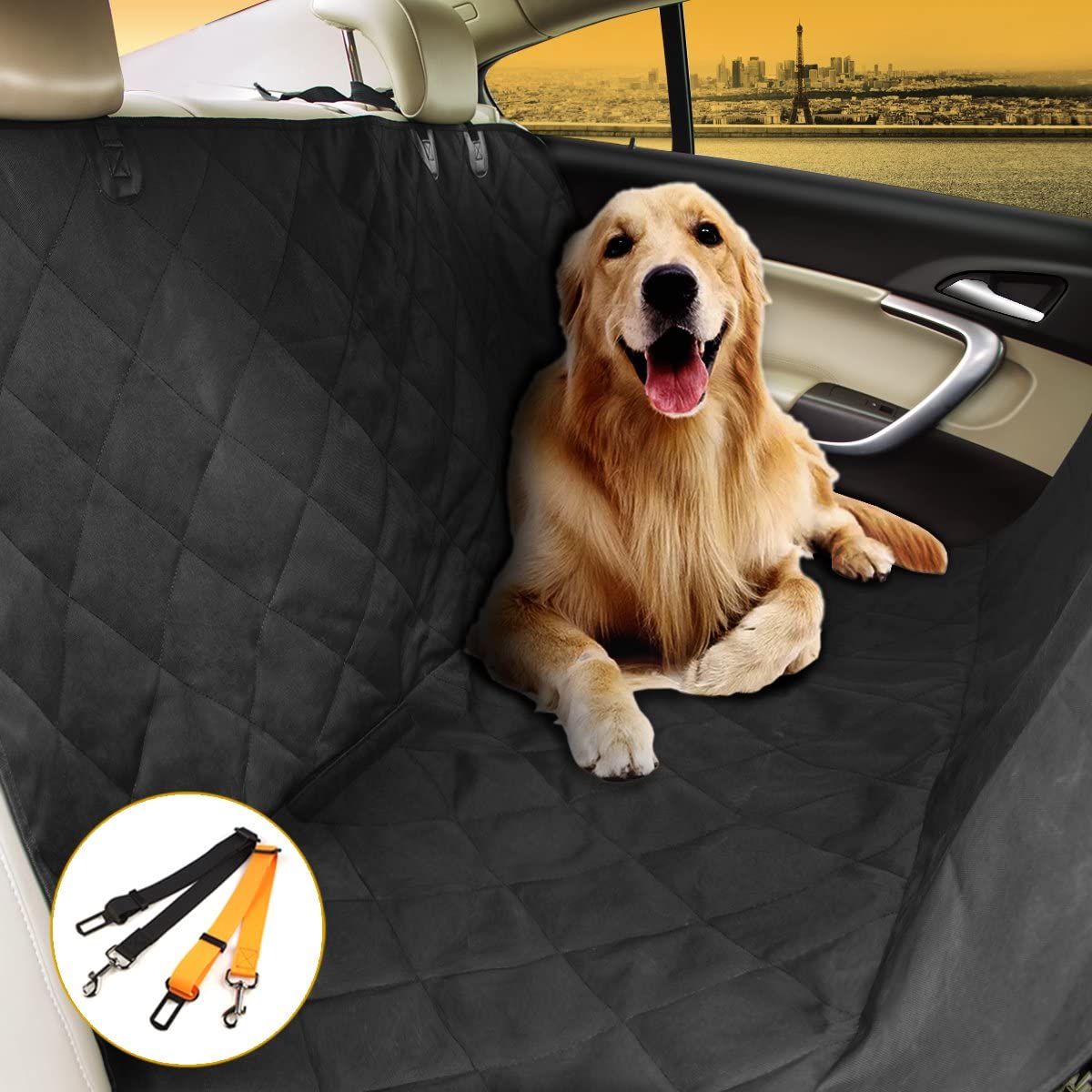  morpilot Funda Coche Perro, Cubierta Asiento Universal Ipermeable Antideslizante para Mascotas, Protector de Asiente de Coche, 2 Cinturones de Seguridad Incluidos 