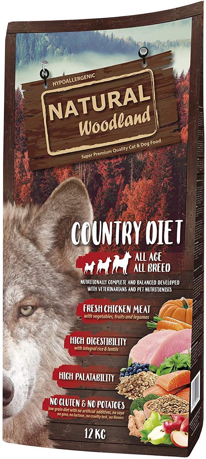  Natural Greatness Pienso Seco para Perros Receta Natural Woodland Country Diet. Super Premium. Todas Las Razas y Edades. Sin Gluten (12 Kg) 