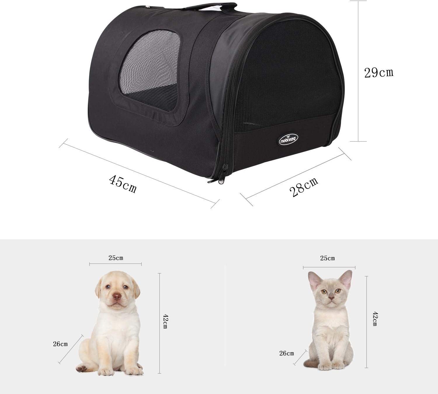  Nobleza - Bolso Transportín de Viaje Plegable para Perros y Gatos, Tela Oxford, Color Negro, Talla L, (45 * 28 * 29) cm 