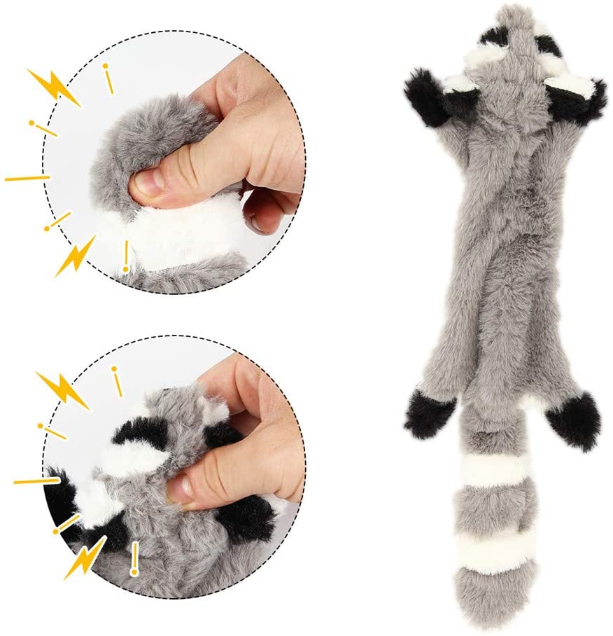  Nollary Perro Squeaky Juguetes sin Relleno, Suave Ardilla y Mapache de Peluche Juguetes con chirriador para Perros Evitar el aburrimiento, 16 Pulgadas, Paquete de 2 