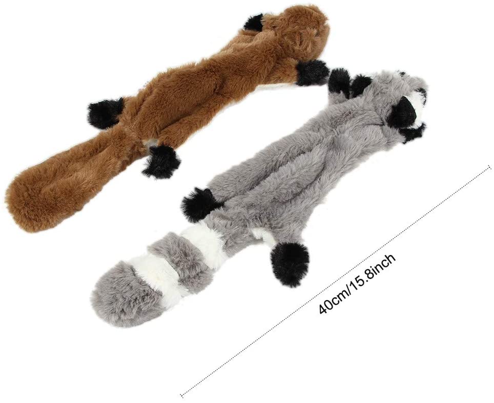  Nollary Perro Squeaky Juguetes sin Relleno, Suave Ardilla y Mapache de Peluche Juguetes con chirriador para Perros Evitar el aburrimiento, 16 Pulgadas, Paquete de 2 