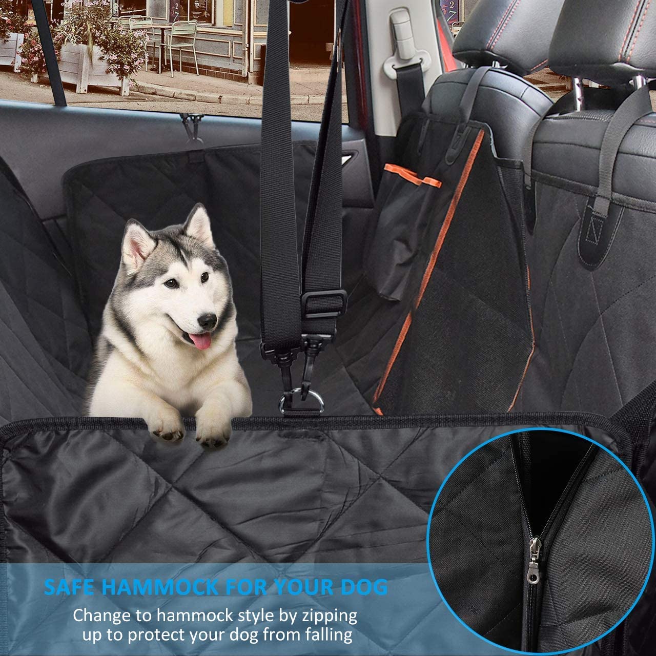  OMORC Cubierta de Asiento para Perros, Funda de Asiento para Perros Impermeable y Resistente, Funda Coche para Perros con Rejilla Flexible Pasar Aire, Universal para SUV, Camión, Transportar y Viaje 