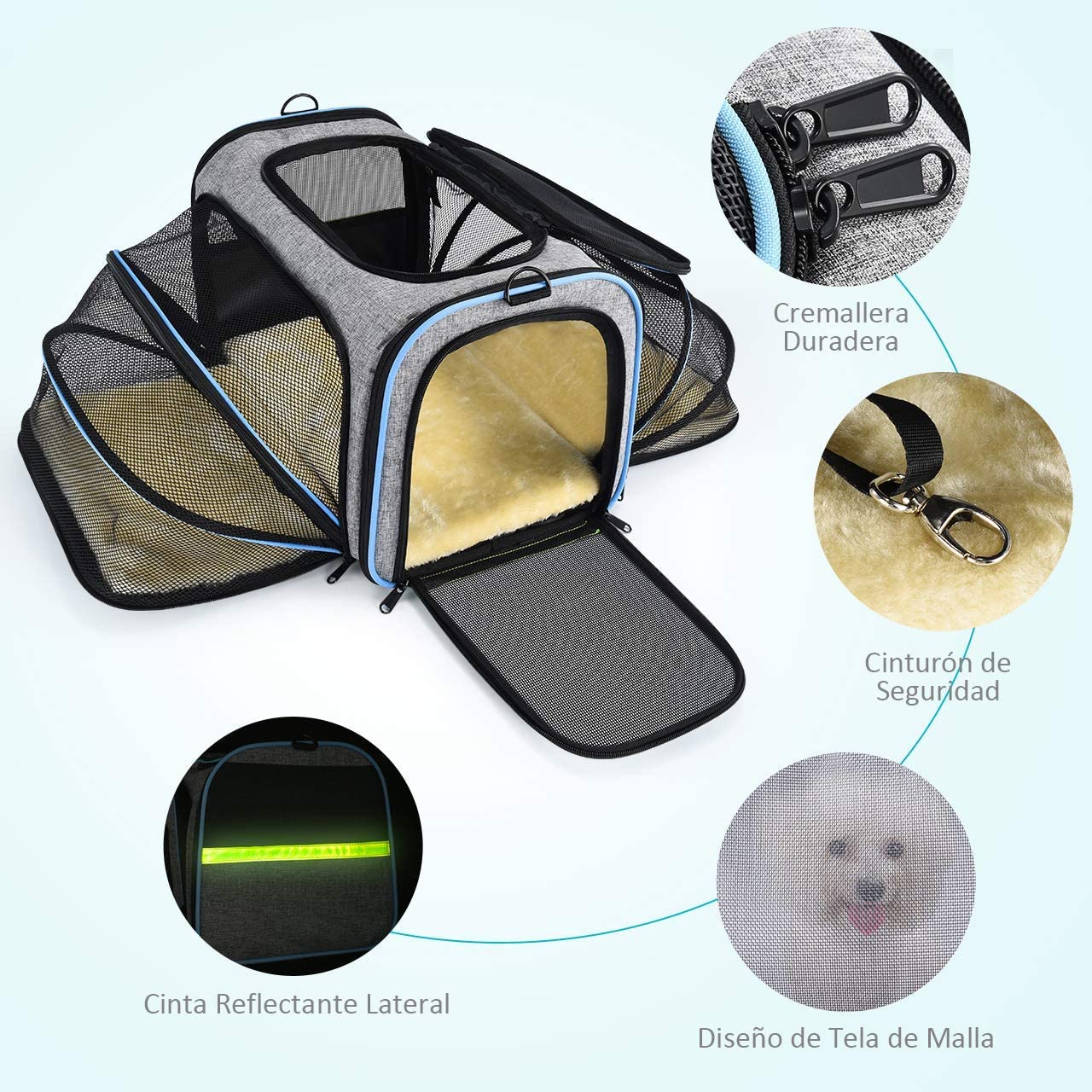  OMORC Transportin Gato Perro, Bolsa de Transporte Transpirable para Mascotas, Estructura Sólida Fácil de Almacenamiento y Espaciosa, 76*46*25CM, Cómodo Bolso para Transporte en Tren, Coche, Avión 