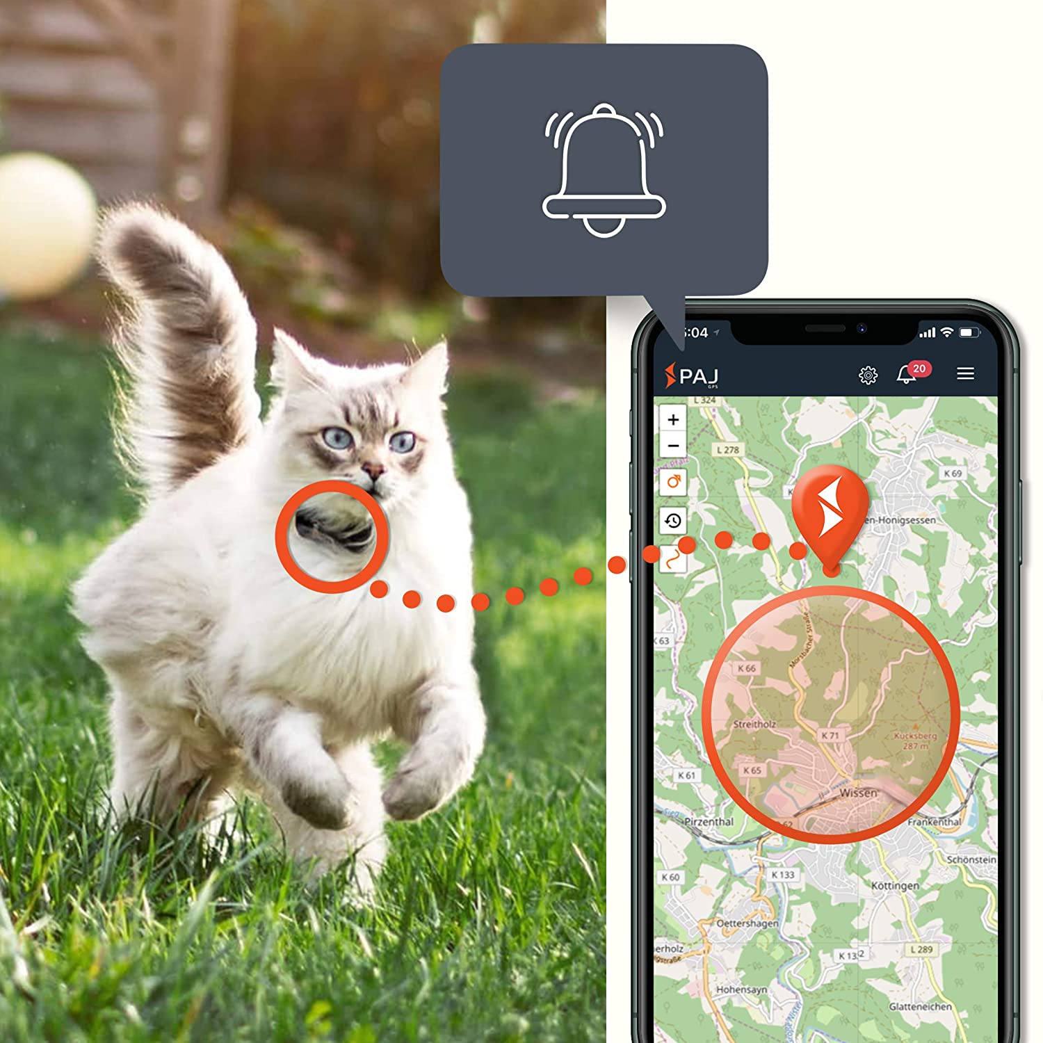  PAJ GPS Pet Finder GPS Tracker Mini Protege Perros y Gatos Resistente al Agua 2 días de duración de la batería (3 días Modo de Espera) Rastreo en Vivo 