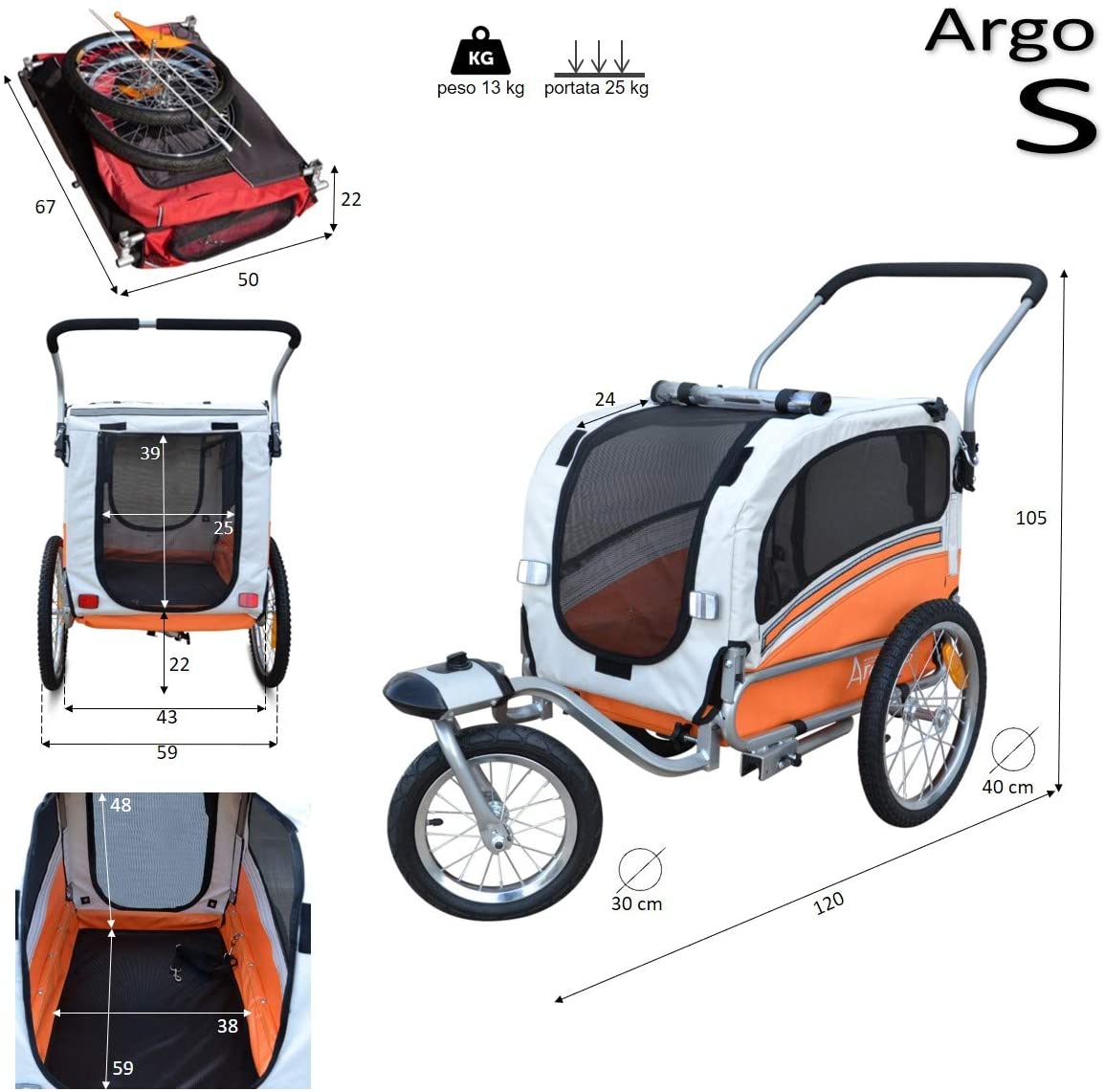  Papilioshop Argo Remolque Bici y Silla de Paseo para Perro Mascota (Rojo S) 