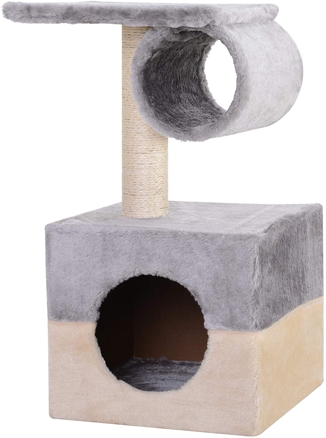  PawHut Rascador Árbol para Gatos Poste Centro 31x31x58cm Arañar Dormir Jugar Felpa Casa Cama 