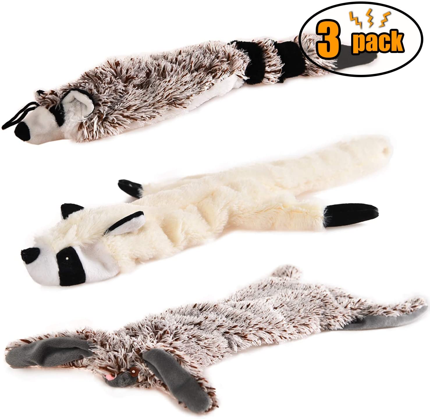  PAWZ Road Squeaky - Juguete de Peluche para Perro, 3 Piezas, Juguetes para Masticar con Perro sin Relleno, Juego Interactivo para Cachorros, Gatitos, pequeños Animales 