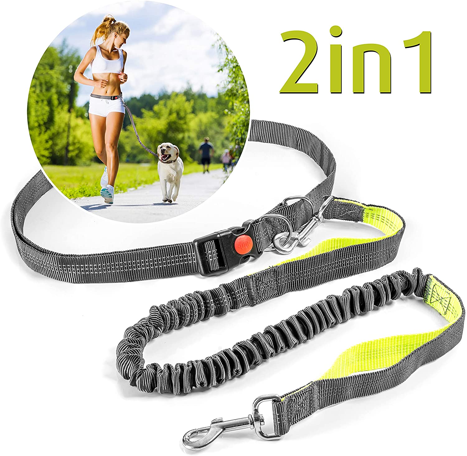  Pro Petcare Correa elástica para Correr con Cierre de Seguridad, Correa Ajustable para Perros (115-155 cm), Correa para Manos Libres con cinturón Abdominal 