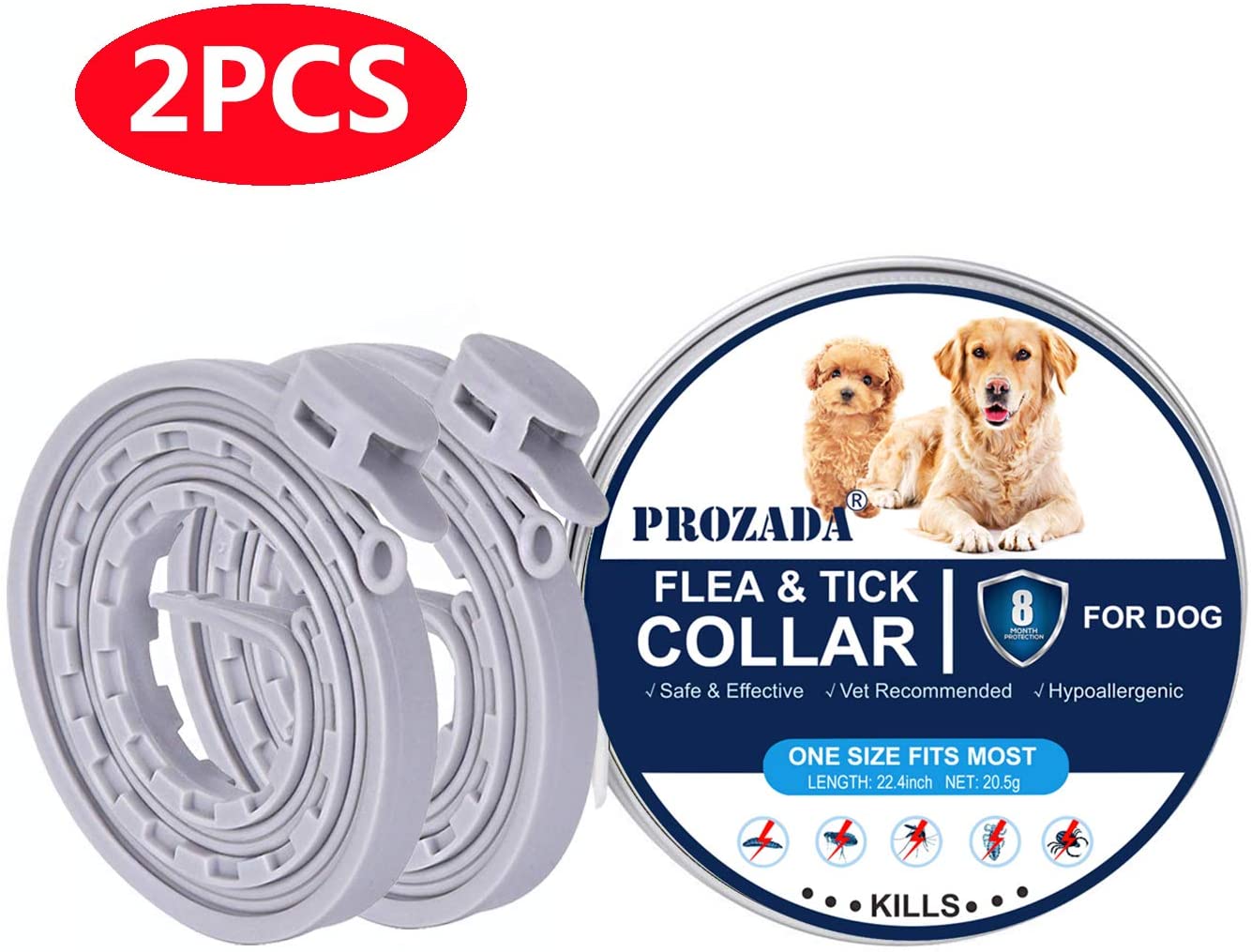  PROZADA [Nueva Fórmula] Collares Antiparasitario para Perros Impermeable, Garrapatas y Mosquitos, Tamaño Ajustable e Impermeable para Mascota Pequeño Mediano Grandes(57cm) 