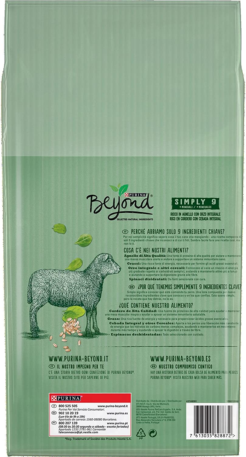  Purina Beyond Pienso Natural para Perro Adulto Cordero y Cebada Integral 7,5 Kg 