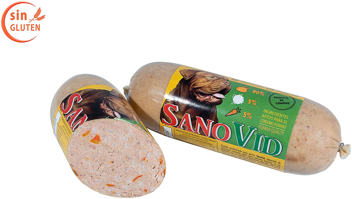  SanoVid Comida húmeda para Perros Pollo, Arroz & Zanahoria 100% Natural, 90% Carne de Pollo (1 Caja, 20x600g) 