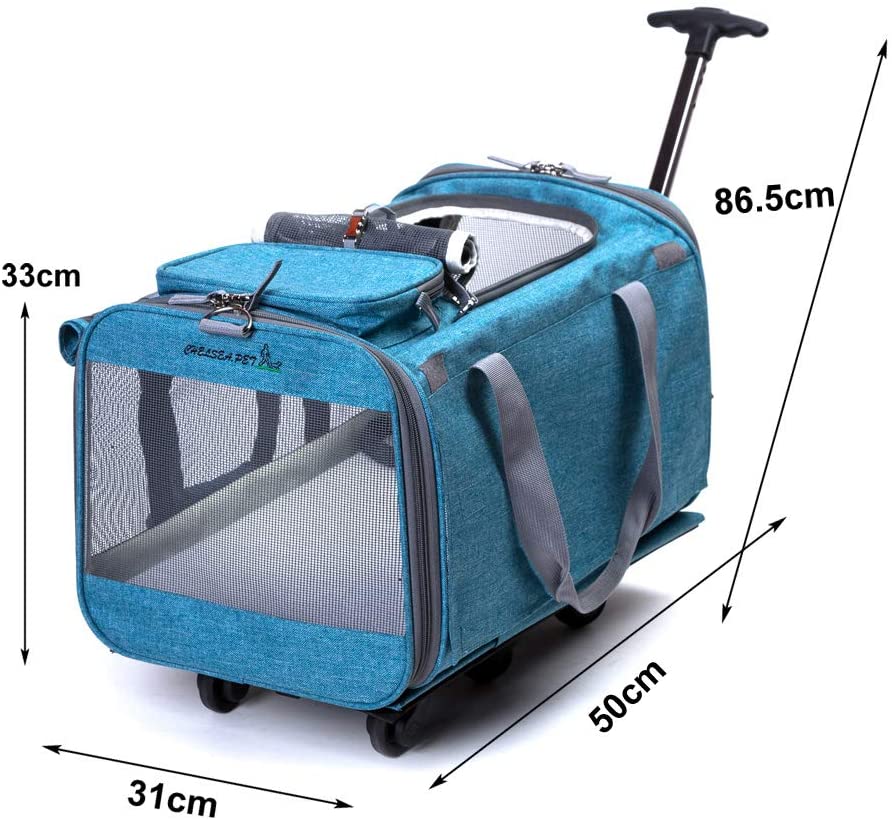  Tineer Multifuncional Bolso Pet Dog Carrier Stroller con Ruedas extraíbles, Pet Travel Carrier Mochila para Perros/Gatos de hasta 22 LB Uso en Exteriores (Cielo Azul) 