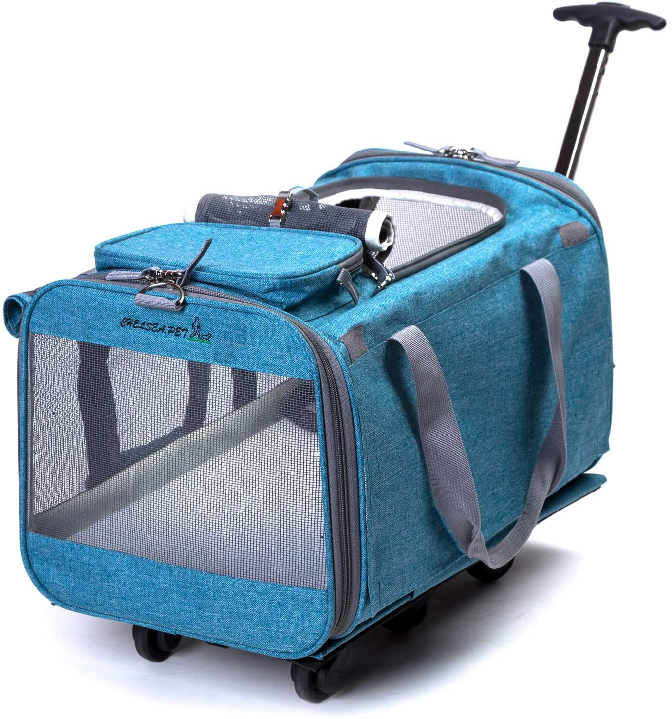  Tineer Multifuncional Bolso Pet Dog Carrier Stroller con Ruedas extraíbles, Pet Travel Carrier Mochila para Perros/Gatos de hasta 22 LB Uso en Exteriores (Cielo Azul) 