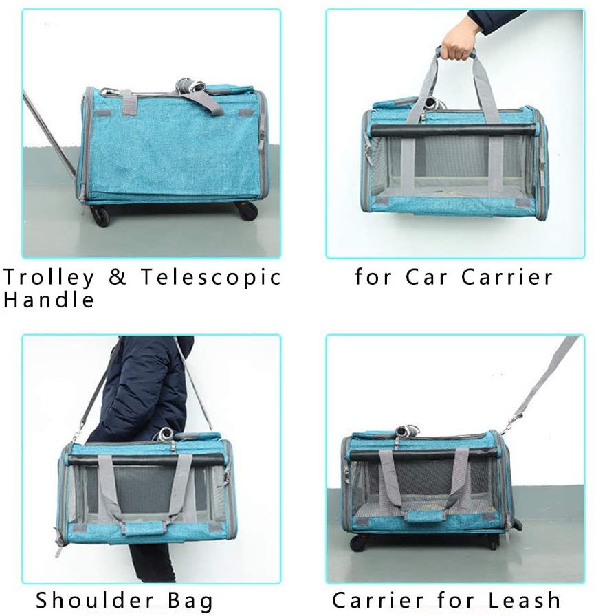  Tineer Multifuncional Bolso Pet Dog Carrier Stroller con Ruedas extraíbles, Pet Travel Carrier Mochila para Perros/Gatos de hasta 22 LB Uso en Exteriores (Cielo Azul) 