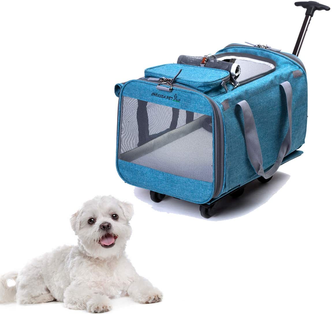  Tineer Multifuncional Bolso Pet Dog Carrier Stroller con Ruedas extraíbles, Pet Travel Carrier Mochila para Perros/Gatos de hasta 22 LB Uso en Exteriores (Cielo Azul) 