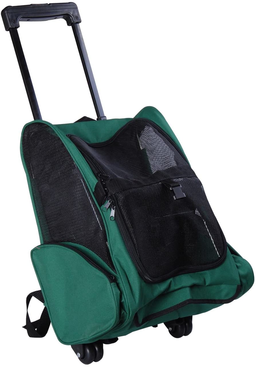  Transportin Carrito Perro 2 en 1 Mochila Carrito 35x27x49 cm Mascotas Perro Gato Verde 