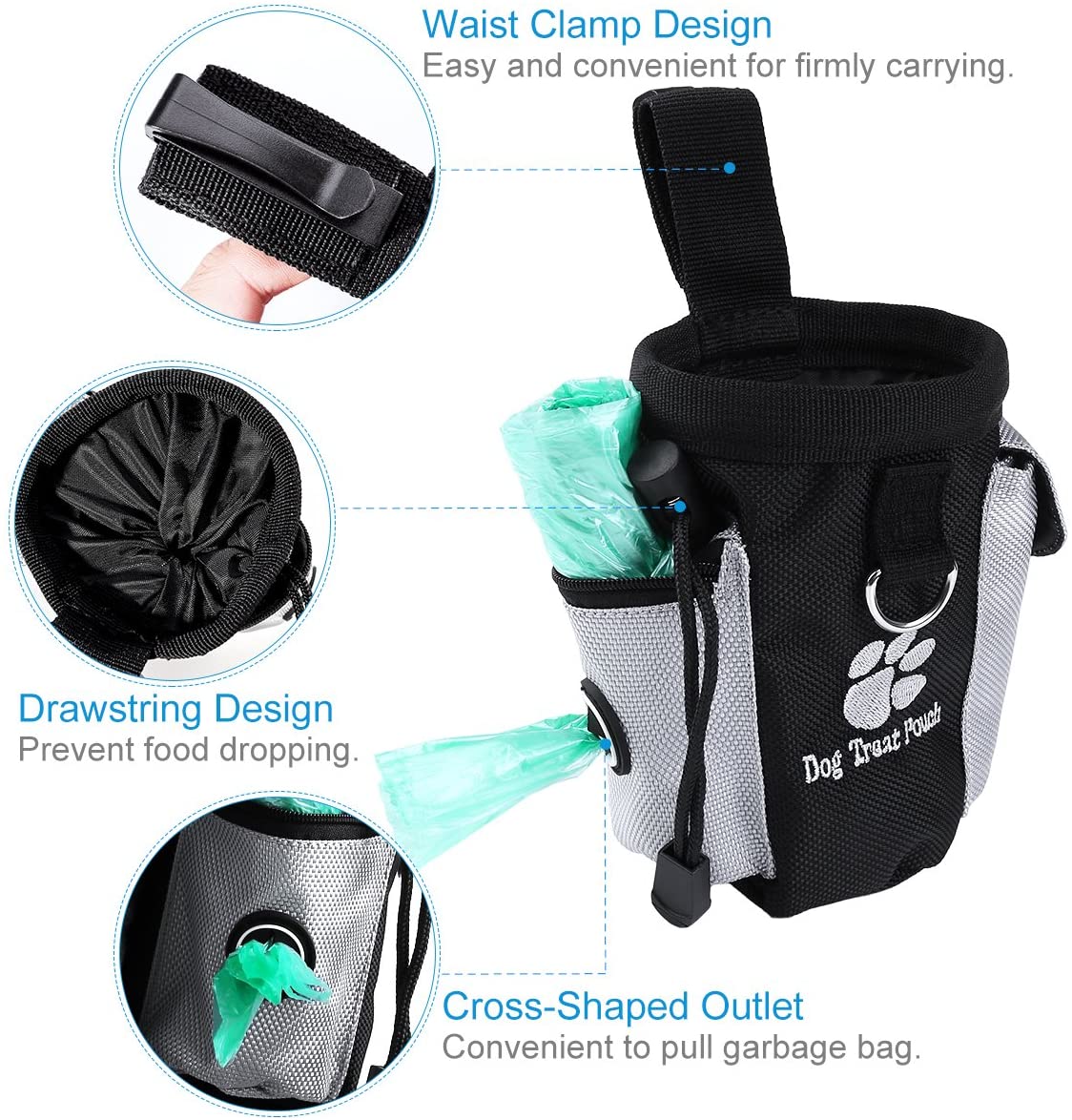  UEETEK Perro tratamiento de cintura bolsa bolso manos libre mascota perro entrenamiento alimentos bolsa de cintura con dispensador de bolsa caca incorporada 